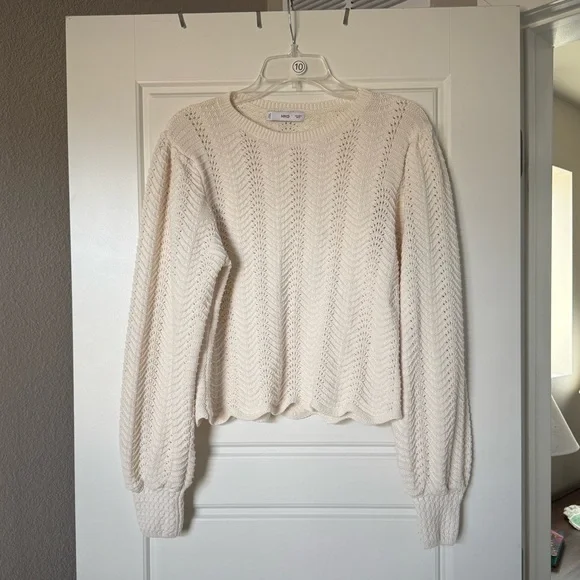 Mango Women’s Cream and White Puff Sleeve Knitted Sweater - Picture 11 of 15